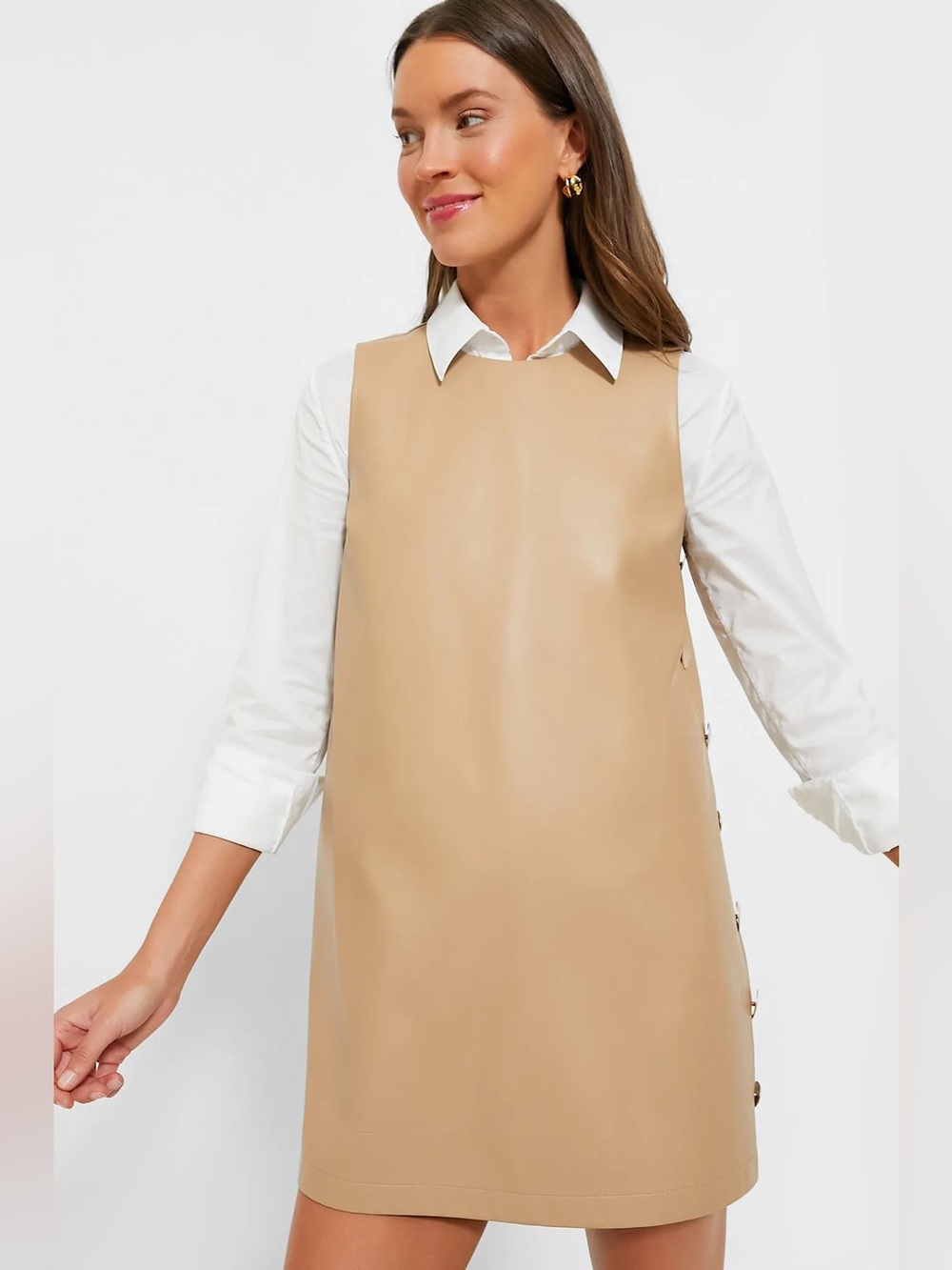 HYACINTH HOUSE Bitsy Faux Leather Mini Swing Dress $298